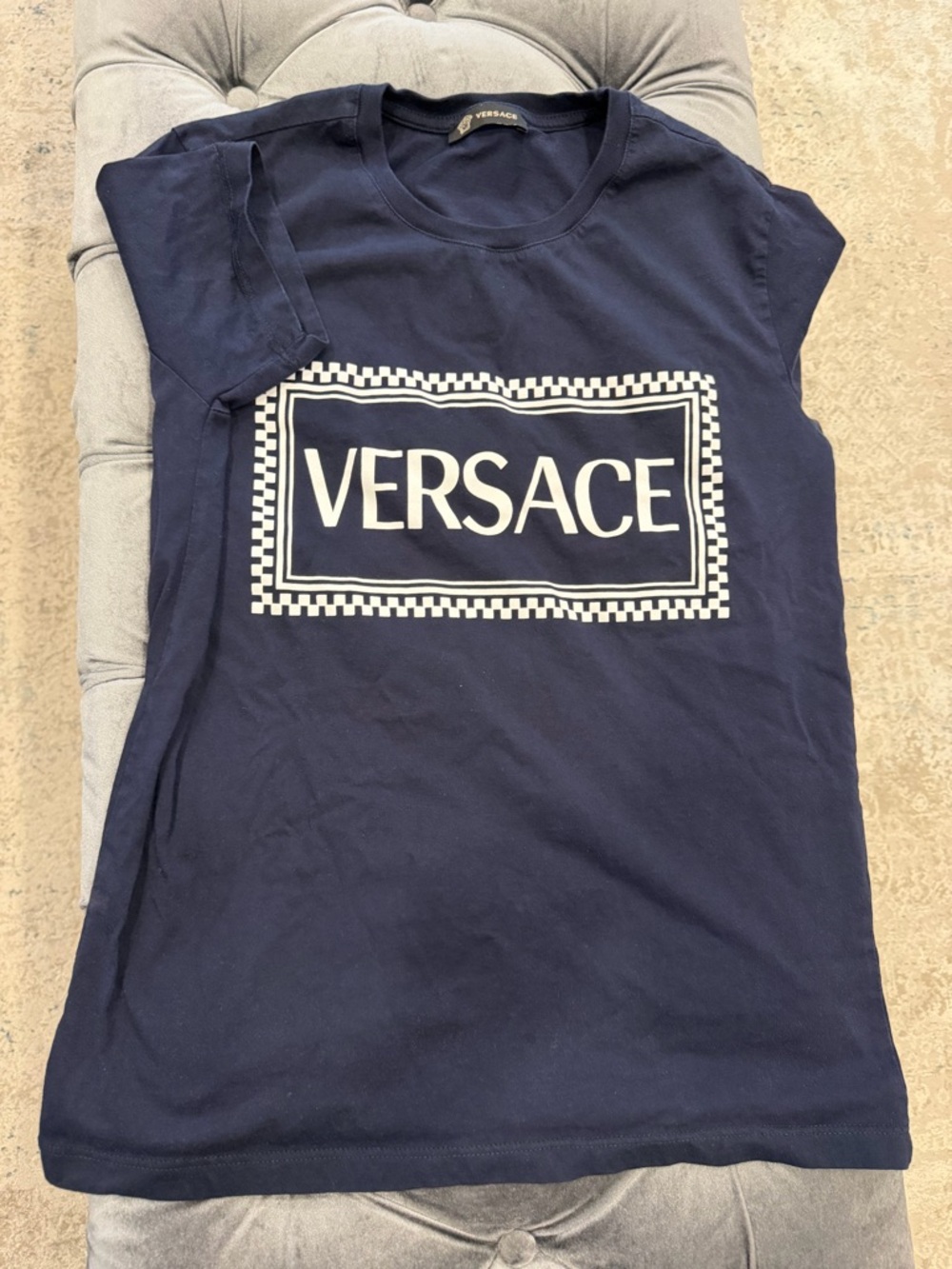Versace Navy and Gold Logo Crewneck Tee